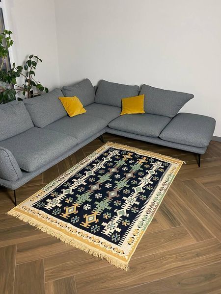 Безворсовый хлопковый ковёр Canary AR 005 чёрный/голубой, 200&times;300 см AR005B фото