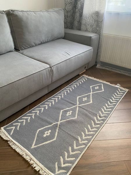 Безворсовый хлопковый ковёр Canary Kara 005 серый/молочный, 80&times;200 см CNR-2205 фото