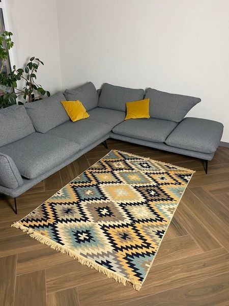 Безворсовый хлопковый ковёр Canary AR 003 голубой/жёлтый, 160&times;250 см AR003B фото