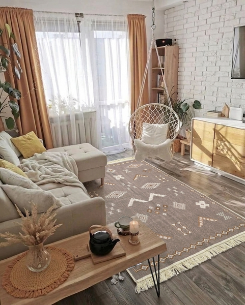 Безворсовый хлопковый ковёр Canary AM 005 бежевый/коричневый, 200&times;300 см AM005CB фото
