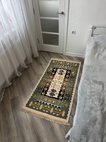 Безворсовый хлопковый ковёр Canary AR 006 зелёный/жёлтый, 80&times;200 см AR006G фото
