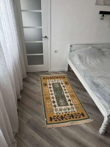 Безворсовый хлопковый ковёр Canary AR 006 зелёный/жёлтый, 80&times;300 см AR006G фото