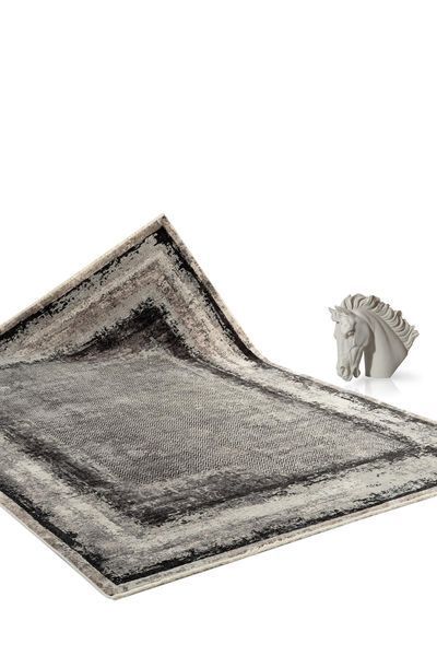 Безворсовий бамбуковий килим Canary Grid 3604 Russet білий з чорним, 300&times;400 см 3604 Russet фото