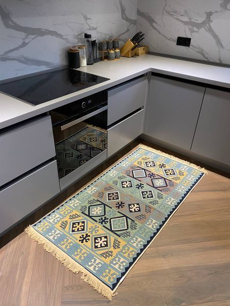 Безворсовый хлопковый ковёр Canary AR 010 голубой/жёлтый, 80&times;150 см AR010B фото