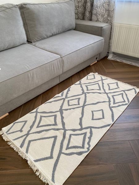 Безворсовый хлопковый ковёр Canary Kara 055 серый/белый, 80&times;200 см 055C.L.G.80200 фото