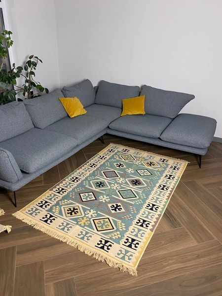 Безворсовый хлопковый ковёр Canary AR 010 голубой/жёлтый, 120&times;180 см AR010B фото