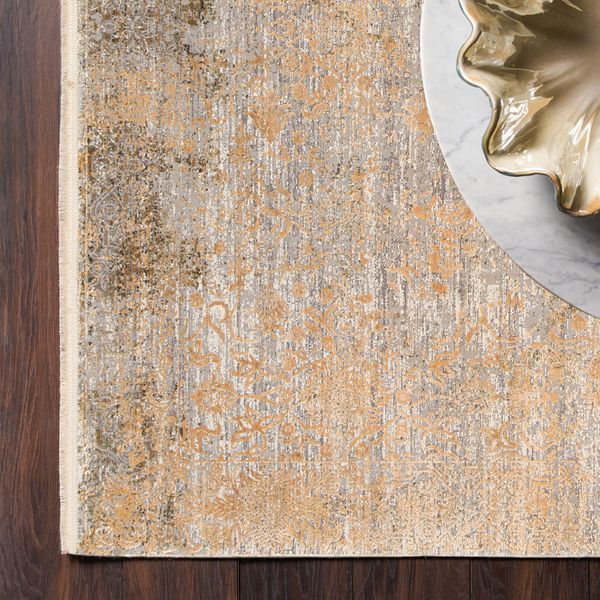 Безворсовый бамбуковый ковёр Canary Lino Dyed 01 бежевый с золотым, 240&times;340 см LND_01_D._Gold фото