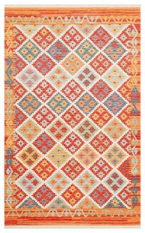 Безворсовый хлопковый ковёр Canary Reed 05 красный/оранжевый, 80&times;150 см CNR-1699 фото