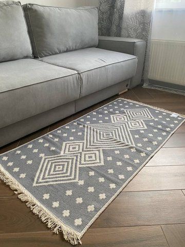 Безворсовый хлопковый ковёр Canary Kara 019 серый/молочный, 80&times;200 см 019C.L.G80200 фото