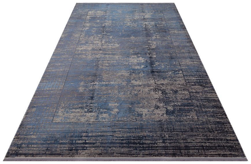 Безворсовый бамбуковый ковёр Canary Lino Dyed 02 серый с синим, 300&times;400 см LND 02 Navy фото