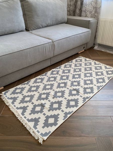 Безворсовый хлопковый ковёр Canary Kara 136 серый/молочный, 80&times;150 см CNR-2173 фото