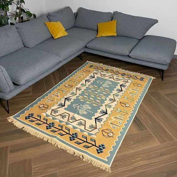 Безворсовый хлопковый ковёр Canary AR 006 голубой/жёлтый, 120&times;180 см AR006B фото