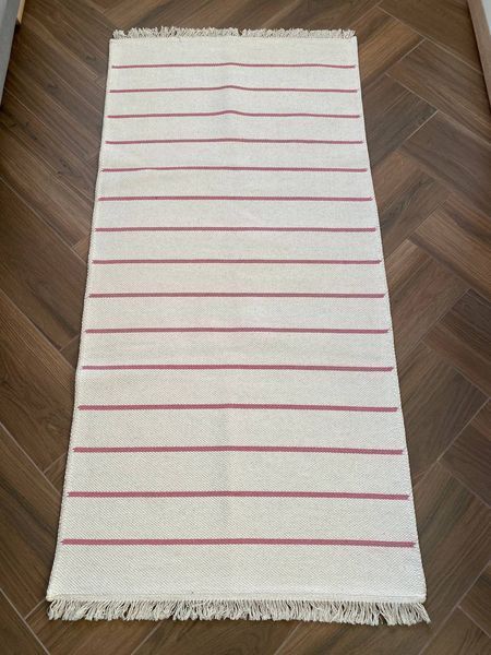 Безворсовий бавовняний килим Canary Kara 152 білий/рожевий, 80&times;300 см 152C.P.80300 фото