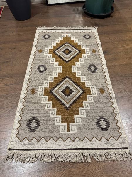 Безворсовый хлопковый ковёр Canary LM 03 серый/оранжевый, 80&times;150 см LM03N фото