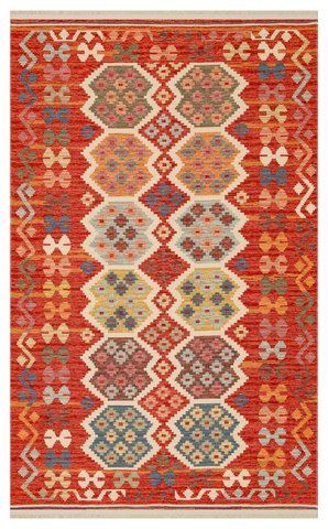 Безворсовый хлопковый ковёр Canary Reed 03 красный/жёлтый, 80&times;150 см CNR-1693 фото