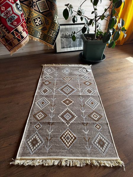 Безворсовый хлопковый ковёр Canary AM 002 бежевый/коричневый, 160&times;230 см AM002B фото