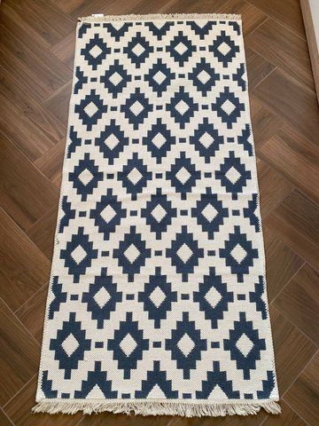 Безворсовый хлопковый ковёр Canary Kara 136 синий/молочный, 80&times;150 см CNR-2200 фото